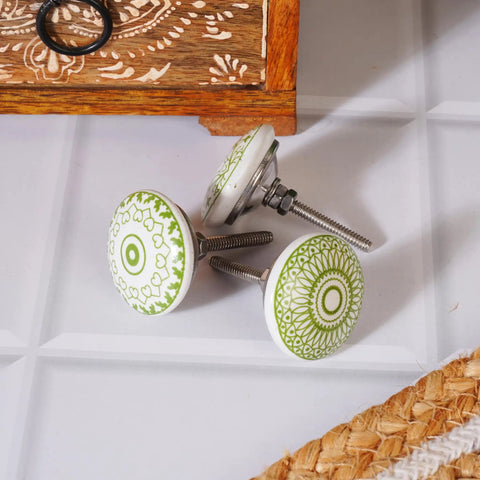 Green White Ceramic Cabinet Knobs Set Of 10 Hand Painted Printed Drawer Pulls For Kitchen Cabinets And Furniture 55mm Height 38mm Diameter Decorative Hardware, 55mm green-white ceramic knobs