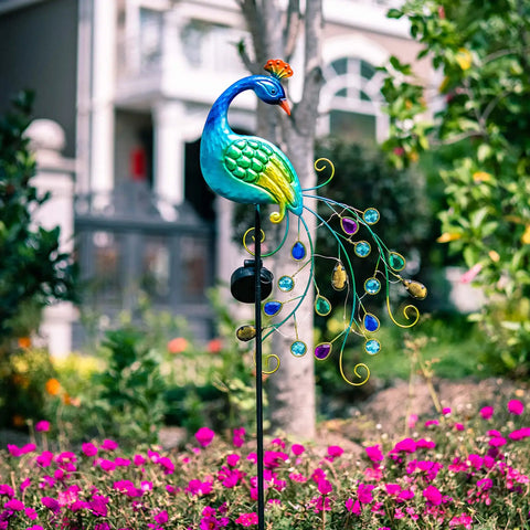 Metal Peacock Garden Solar Lights Outdoor Stake Waterproof Led Path Light For Patio Yard And Lawn Decor Charming Figurine