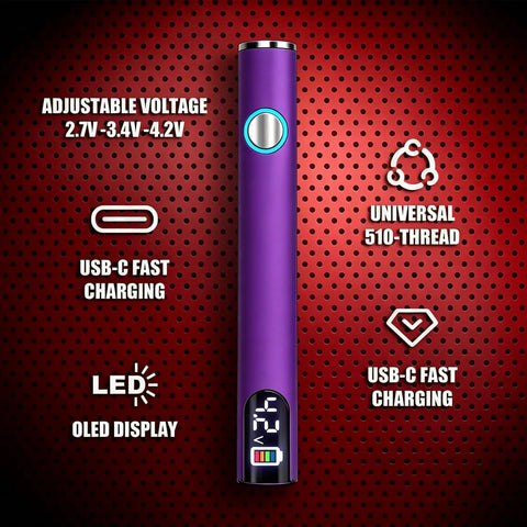 Purple 510 Threaded Soldering Pen With LED Display USB C Charging Pro Grade Three Level Temperature Control