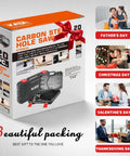 Front view of KATA 20-piece carbon steel hole saw kit box with orange lid, red bow and open case showing blades