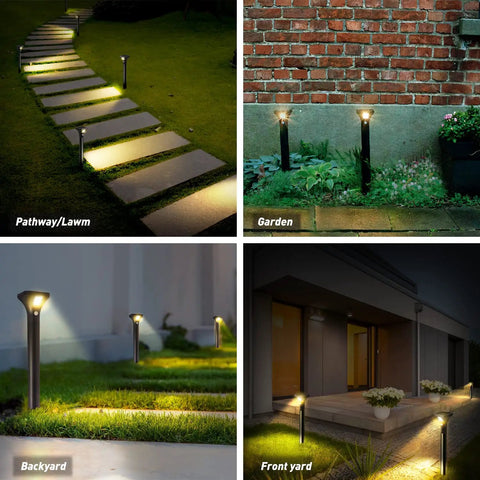 Solar Outdoor Lights With Motion Sensor For Yard And Garden illuminating pathways, gardens, and backyards at night in 4-pack