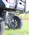40 Gallon UTV Broadcast Sprayer With 2.2 GPM Diaphragm Pump and 10 Foot Swath spray system in action on a grassy field