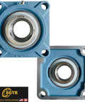 Thinking Process: UCF212 blue cast iron pillow block bearing unit, front view with four mounting holes