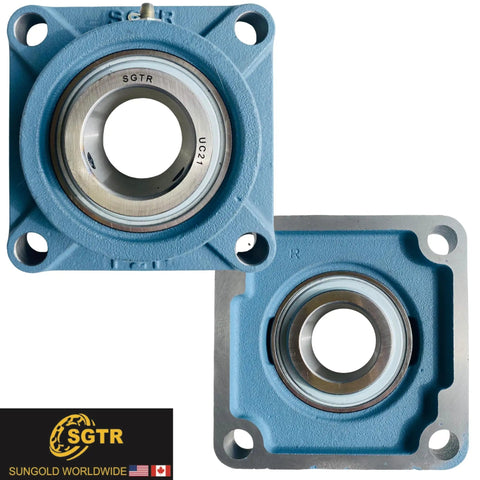 Thinking Process: UCF212 blue cast iron pillow block bearing unit, front view with four mounting holes