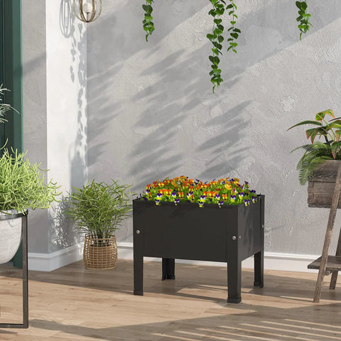 Black 14 Inch Elevated Planter Box With Legs For Outdoor Use Sturdy Metal Raised Garden Bed For Veggies, Herbs, And Flowers Patio Decor