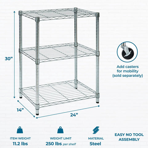 Heavy Duty 3 Tier Adjustable Wire Shelving Unit Slick Chrome Steel Storage Rack For Kitchen Garage Pantry Closet Built Tough To Handle Heavy Loads Up To 250 Lbs Per Shelf Rock Solid Pick 24 By 14 By 30 Inches