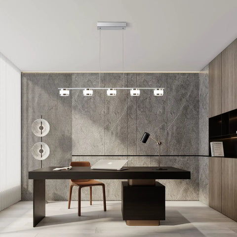 5 Light LED Pendant Chandelier for Kitchen Island, Dimmable Modern Fixture in Brushed Nickel with Chrome Finish