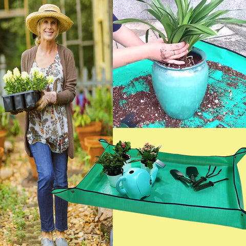 Two Pack Extra Large Plant Repotting Mat For Indoor Plants Waterproof PVC Potting Tray 43.3 By 29.5 Inches Foldable Mess Control Stain Resistant Portable Work Surface For Houseplants Succulents And Garden Projects