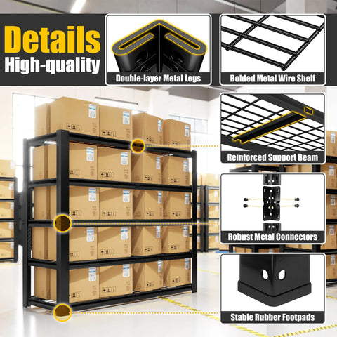 Beefed Up Heavy Duty Garage Shelving System With Four Tier Storage Shelves 2200 Lbs Capacity 40 Inch Wide By 20 Inch Deep By 60 Inch High Industrial Metal Garage Organizer in warehouse