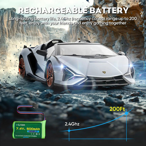 Officially Licensed Lamborghini Remote Control Car One Six Scale Lambo Toy Car With LED Lights 2.4GHz RC Car on rocky terrain