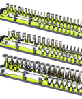 Pro Grade Hi Viz Socket Boss 3 Pack Organizer Set For Sockets And Ratchets Holds 114 Sockets With 44 1/4 Inch Drive 36 3/8 Drive