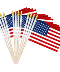 12 Pack Small American Flags On Sticks 4x6 Inches For Fourth Of July Memorial Day Veterans Day Decorations Handheld USA Flags