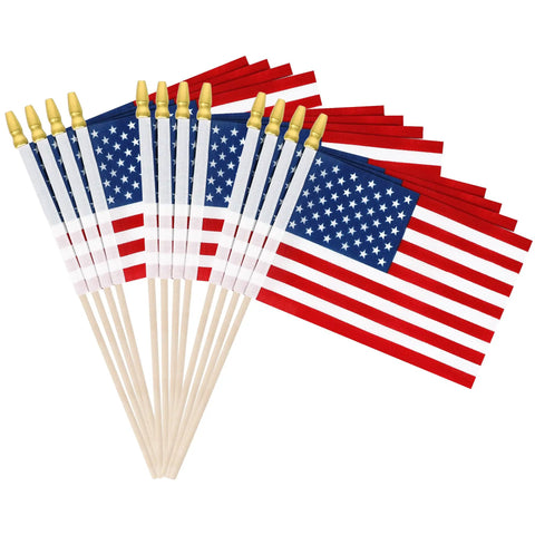 12 Pack Small American Flags On Sticks 4x6 Inches For Fourth Of July Memorial Day Veterans Day Decorations Handheld USA Flags