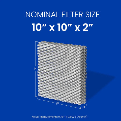 Water Panel Humidifier Filter Replacement Pack Of 10 For Whole House Humidifiers Models 110 220 500 500A 500M 550 550A 558 Easy Fit USA Made Top Notch Replacement For Your Humidifier System showing nominal filter size 10x10x2 inches