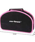 Pink 52 Piece Hand Tool Set With Easy Carry Round Pouch For DIY Home Repairs And Everyday Projects Durable Beginner And Weekend Warrior Home Improvement Kit, black and pink pouch with dimensions 13 x 8.1 x 2.8 inches.