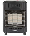 Portable Outdoor Propane Cabinet Heater With 6,000, 12,000, Or 18,000 BTU Settings front view showing safety grill and wheels