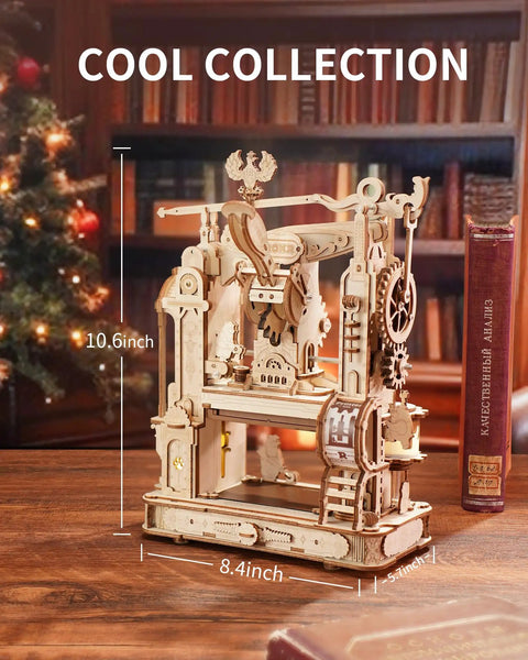 3D Puzzle Kit For Adults Wooden Printing Press Model Building Kit With 303 Pieces, DIY Wood Craft, STEM Hobby Toy, Includes Illustrated Manual, Screwdriver, Spring, And Custom Rubber Stamp Set For Creative Hands On Fun, 10.6-inch model