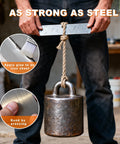 Rugged Metal Repair Epoxy demonstration holding heavy weight, highlighting glue application and bonding process for steel and iron.