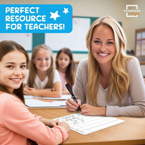 Teacher and students using Division And Place Value Math Practice 9 By 12 Inch Dry Erase Sheets White Boards for learning