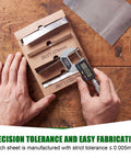 Person measuring Pro Grade 301H Stainless Shim Stock Set, 4 Roll Assortment In 0.001 In, 0.002 In, 0.003 In, And 0.005 In Thick