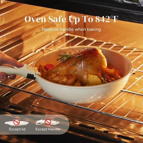 Ceramic Cookware Set With Detachable Handles, No Teflon Nonstick Pots And Pans, 16 Piece, PFAS PFOA PTFE Free in oven