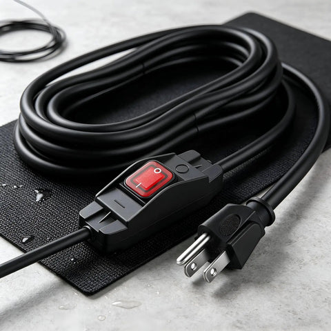 10 Foot Heavy Duty 3 Prong Extension Cord With Built In Toggle Switch And 14 Awg Copper Wire Rated 15 Amps on a textured surface.