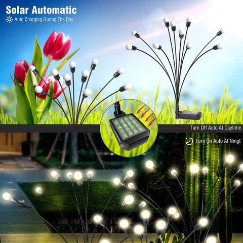 Two Pack 10 LED Solar Firefly Garden Lights Outdoor Waterproof Decorative Lamps For Yard Pathway Landscape Energy Saving