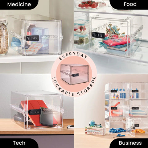Premium Lock Box With Three-Digit Combination For Food, Meds And Home Safety in various settings, showing versatility and clarity.