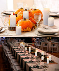 Flameless LED Pillar Candles With Remote And Timer, Battery Powered White Pillar Candles Flat Top, 10 Pack Set on festive dining tables