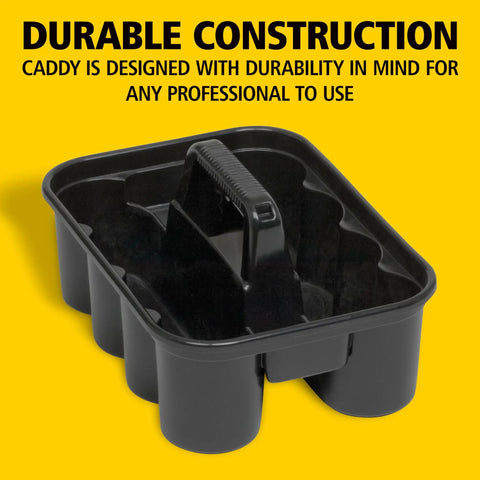 Deluxe Carry Caddy For Takeout Drinks And Cleaning Gear On The Go Grab And Go Haul, black durable construction with handle.