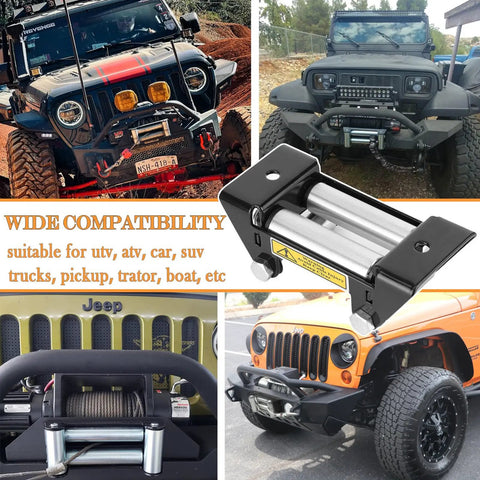 4 7 8 Inch Winch Roller Fairlead For ATV UTV Winches 4500 Lbs Max shown on various off-road vehicles