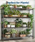 Metal 4 Tier Shelving Unit For Garage And Home Storage, 47.24 inch wide wire shelves holding various potted plants