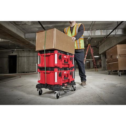 Worker using Beast Mode Heavy Duty Packout Large Tool Box With IP65 Weather Seal on wheels in construction site