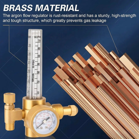 Argon CO2 MIG TIG Regulator With CGA580 Inlet For Welding, 0 To 4000 PSI And 0 To 180 CFH Flow, Dual Gauges For Easy Gas Monitoring. Brass material with flow tube and gauge