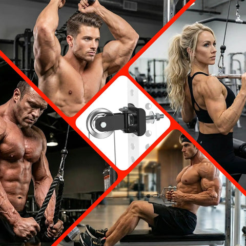 2 Pack Rotating Pulley Attachment For 3x3 Power Rack Swivel Aluminum Cable Setup With 1 And 5/8 Inch Adapters in gym use