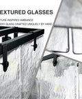 Close-up of textured water ripple glass panels on 37 inch rectangular island light fixture for dining room and kitchen island.