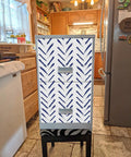 Blue And White Striped Peel And Stick Wallpaper For Cabinets And Walls Modern Geometric Contact Paper 17.7 In By 394 In Removable Self Adhesive Decor applied to a kitchen cabinet