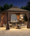 Dope Pop Up Gazebo Tent 11x11 Outdoor Canopy With Double Vent Roof, Waterproof UV Protection, setup with netting at night