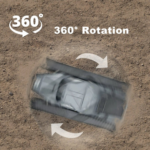 One Twelfth Scale RC Tank Beast With Fifteen Km Per Hour Top Speed demonstrating 360 degree rotation on dirt terrain