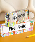 Customizable Teacher Desk Name Plate In 12 Designs And 9 Fonts, Available In 2 Sizes, Acrylic Office Name Plate Gift For Teachers