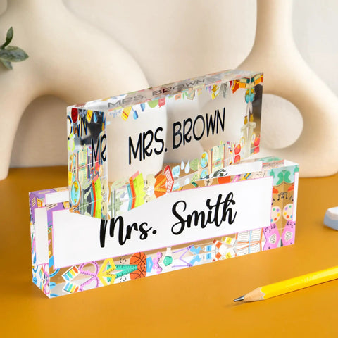 Customizable Teacher Desk Name Plate In 12 Designs And 9 Fonts, Available In 2 Sizes, Acrylic Office Name Plate Gift For Teachers