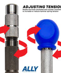 Adjusting tension on Straight Up Badass Heavy Duty Automatic Center Punch Kit with chrome body and knurled grip.