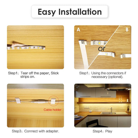 Under Cabinet LED Light Kit With 6 Dimmable Strips Remote Dimmer 1500 Lumen 2700K Warm White 9.8 Feet Total 24W Adapter installation guide