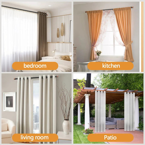 Heavy Duty 1 Inch Adjustable Curtain Rod With Imitation Wood Grain Finials, Extends From 32 To 84 Inches, Classic Wood Look in various rooms