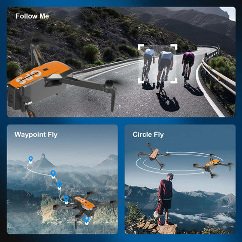 4K Camera GPS Drone With Auto Return And Foldable Design showing Follow Me, Waypoint, and Circle Fly modes