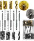 Eight Piece Bore Brush Set For Drills With 304 Stainless Steel And Brass Brushes One Quarter Inch Hex Shanks Fits Three Eighths Inch