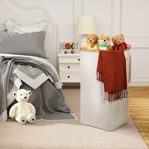 Bedroom with 100L Collapsible Laundry Basket With Lid Waterproof Oxford Fabric Bamboo Frame With 2 Removable Laundry Bags