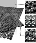 Modular Interlocking Cushion Drainage Floor Tiles 9 Pack 11.8 By 11.8 Inches PVC Raised 0.5 Inch Thick Non Slip Mats With Drain Holes