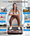 Woman exercising on Vibration Plate Exercise Machine For Full Body Workout And Fat Burning, 400 lbs capacity, rose gold design.