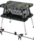 Heavy Duty Folding Workbench With 1,000 Lb Capacity DIY Friendly Portable Shop Table For Garage Woodworking with clamps visible